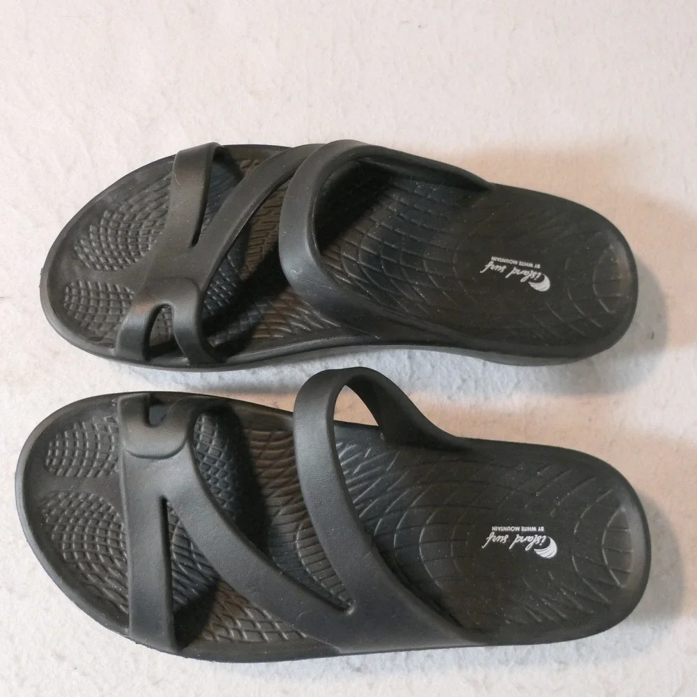 Island Surf by White Mountain Womens Sandals 9 Black Recovery Slides Waterproof